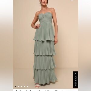 Lulus Sage Brush Strapless Tiered Maxi Dress. Size Small